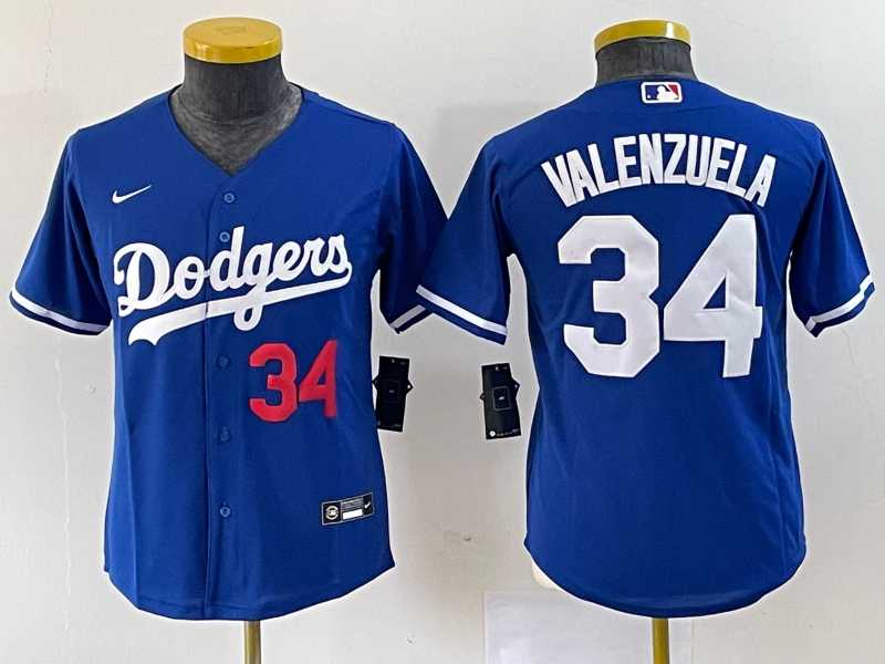 Youth Los Angeles Dodgers #34 Fernando Valenzuela Number Blue Stitched Cool Base Nike Jersey->mlb youth jerseys->MLB Jersey